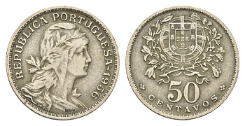Португалия 50 сентаво 1956 голова Свободы вправо KM 577 никель латунь 4659-638