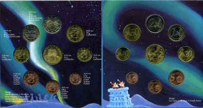 Финляндия евронабор из 8 монет + жетон 2003 Санта Клаус, официальный набор в оригинальном буклете UNC 5-6-2-16