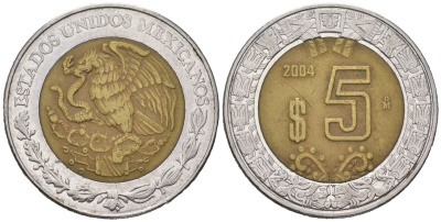 Мексика 5 песо 2004 M KM 605 биметалл 4525-1251