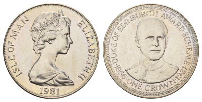 Остров Мэн 1 крона 1981 приз герцога Эдинбургского, портрет герцога КМ 73 медно-никель UNC 4386-215