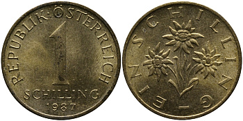 АВСТРИЯ 1 ШИЛЛИНГ 1987 KM 2886 алюминиевая бронза 33-513