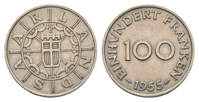 Саар 100 франков 1955 год-тип KM 4 медно-никель 4678-1124