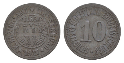 Вассербург-на-Инне 10 пфеннигов 1917 Funck 578.2, Men05 26132.2, Men18 32873.2 цинк 4547-314