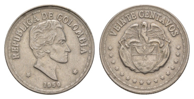 Колумбия 20 сентаво 1959 KM 215 медно-никель 4656-1012