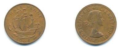 Великобритания 1/2 пенни 1966 Елизавета II (1952-2022) KM 896, Spink 4158 бронза 59-1335