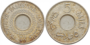 Израиль, Палестина 5 милсов 1939 Британская администрация KM 3 медно-никель 4548-944
