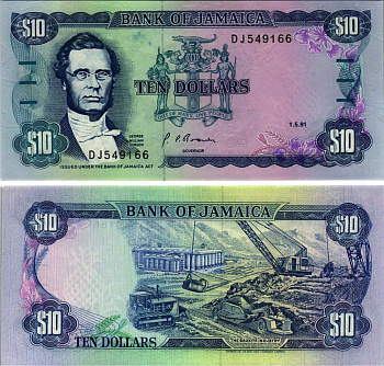 Ямайка 10 долларов 1991 Джордж Вильям Гордон, бокситовая промышленность Pick 71 d бумага UNC (пресс) 6299-43-2-1