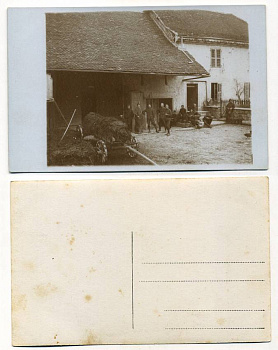 ШВЕЙЦАРИЯ ОТКРЫТКА ND I-АЯ МИРОВАЯ ВОЙНА, ГРУППОВОЕ ФОТО СОЛДАТ ОКОЛО СЕНОВАЛА бумага 153-26-11