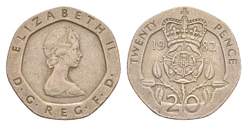 Великобритания 20 пенсов 1982 Елизавета II (1952-2022) KM 931, Spink 4230 (G1) медно-никель 4639-821