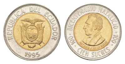 Эквадор 100 сукре 1995 200 лет со дня рождения Антонио Хосе де Сукре KM 96 биметалл UNC 4651-564