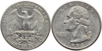 США 25 центов = квотер 1998 P, Вашингтон KM А164а медь плакированная медно-никелем 4397-124