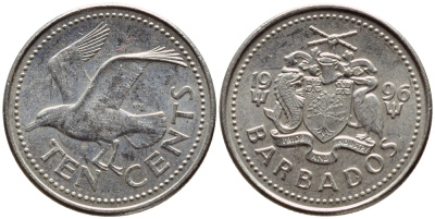 Барбадос 10 центов 1996 смеющаяся (Ацтекская) чайка KM 12 медно-никель 4396-1233
