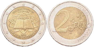 Австрия 2 евро 2007 50 лет подписанию Римского договора KM 3150 биметалл 4126-1223