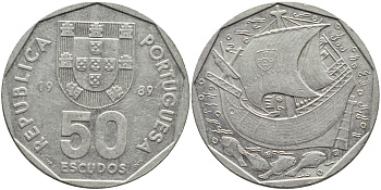 ПОРТУГАЛИЯ 50 ЭСКУДО 1989 KM 636 медно-никель 4394-816