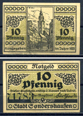 Зондерсхаузен (Тюрингия) 10 пфеннигов ND бумага UNC (пресс) 7556-24-1-1