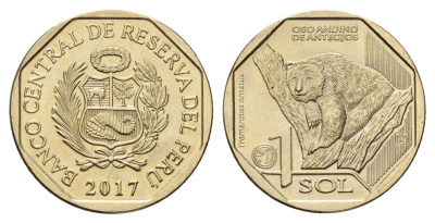 Перу 1 новый соль 2017 Фауна Перу - Андский кондор KM 405 медь цинк никель UNC 3334-636