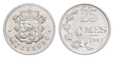Люксембург 25 сантимов 1967 Герцог Жан (1964-1999) KM 45a алюминий 4643-428
