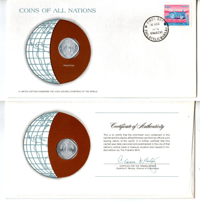 Пакистан 5 пайс 1980 конверт с маркой первого дня гашения, Coins of Nations KM 35 алюминий UNC 4294-73-3