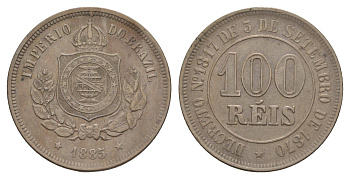 Бразилия 100 реалов (рейсов) 1885 KM 477 медно-никель 1519-1334