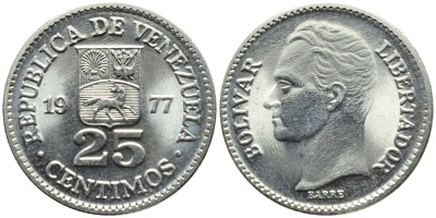 Венесуэла 25 сентимо 1977 Симон Боливар KM 50.2 никель 4392-956