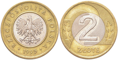 Польша 2 злотых 1995 MW KM 283 биметалл 4614-662