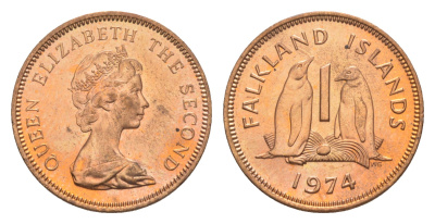 Фолклендские острова 1 пенс 1974 Елизавета II (1952-2022), папуанский пингвин KM 2 бронза  aUNC  4640-852