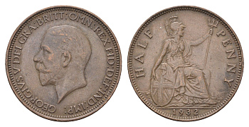 Великобритания 1/2 пенни 1932 Георг V (1910-1936) KM 837, Spink 4058 бронза 4660-553