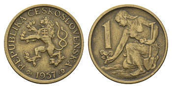 Чехословакия 1 крона 1957 KM 46 алюминиевая бронза 4678-622