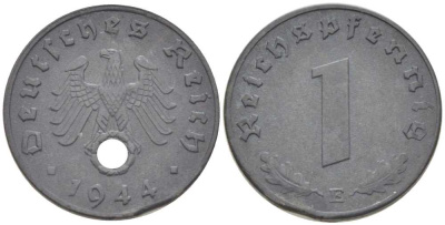 ГЕРМАНИЯ 1 РЕЙХСПФЕННИНГ 1944 E, БРАК ЗАГОТОВКИ KM 97, J.369 цинк 201-966