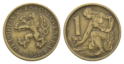 Чехословакия 1 крона 1957 KM 46 алюминиевая бронза 4678-622