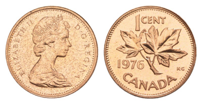 Канада 1 цент 1976 Елизавета II (1952-2022), кленовый лист KM 59.1 бронза PROOF-LIKE (BU) 4630-922