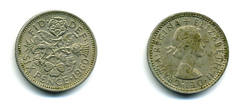 Великобритания 6 пенсов 1960 Елизавета II (1952-2022) KM 903, Spink 4149 медно-никель 36-433