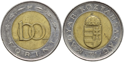 ВЕНГРИЯ 100 ФОРИНТОВ 1998 KM 721 биметалл 4382-1116