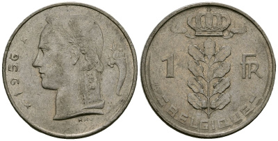 Бельгия 1 франк 1956 Belgique KM 142 медно-никель 4172-533