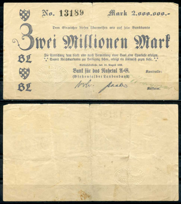 Германия, Биркенфельд 2000000 марок 1923 нотгельд, 20.08.1923 бумага 444-105-1-2