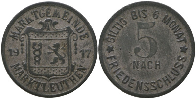 Марктлютен (Бавария) 5 пфенингов 1917 Funck 322.4, Men18 20502.4 цинк 4136-525
