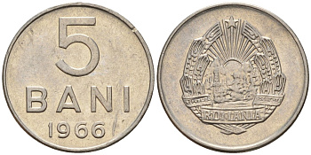 Румыния 5 бани 1966 год тип KM 92 сталь плакированная никелем 4174-918