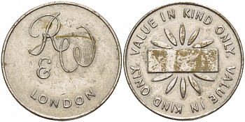 АНГЛИЯ ЖЕТОН R@W, LONDON белый металл 4544-914