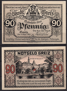 Германия, Грайц 90 пфеннигов 1921 DeNG 2 471.1a-4/4 бумага 7555-45-3-1