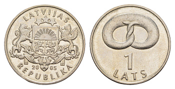 Латвия 1 лат 2005 Крендель KM 66 медно-никель UNC 4644-961