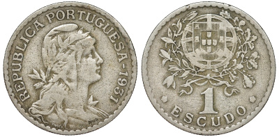 Португалия 1 эскудо 1931 KM 578 медно-никель 51-3725