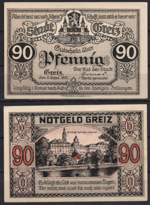 Германия, Грайц 90 пфеннигов 1921 DeNG 2 471.1a-4/4 бумага 7555-45-3-1
