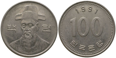 Южная Корея 100 вон 1991 Ли-Сунсин, корейский флотоводец KM 35.2 медно-никель 4187-912