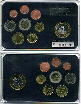 Бельгия евронабор из 8 монет + 1 европробник 2002-2007 в пластике 4-4-1-5