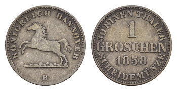 Ганновер 1 грош 1858 B, Георг V (1851-1866) KM 236, AKS 149, J. 93 серебро    4658-1051