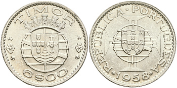Португальский Тимор 6 эскудо 1958 год тип KM 15 серебро aUNC 4364-1644