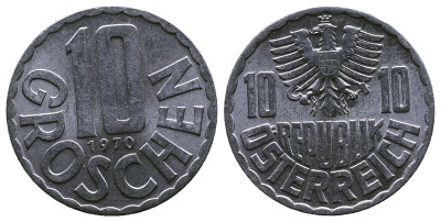 АВСТРИЯ 10 ГРОШЕЙ 1970 KM 2878 алюминий 4384-1132