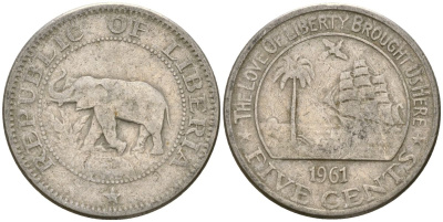 Либерия 5 центов 1961 KM 14 медно-никель 4132-426