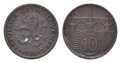 Чехословакия 10 геллеров 1936 KM 3 медь цинк 4643-1039
