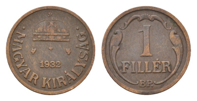 Венгрия 1 филлер 1932 KM 505 бронза 44-1213